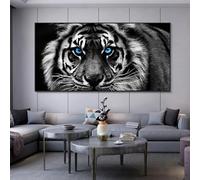 Impresiones modernas en lienzo, arte de pared con cabeza de tigre en blanco y negro, pósteres de animales para decoración del hogar (80 x 160 cm/sin marco)