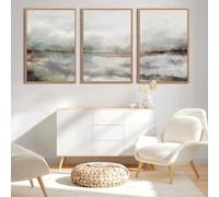 Impresiones modernas sobre lienzo, pintura abstracta neutra, arte de pared, acuarela, paisaje, decoración del hogar, obra de arte minimalista, sala de estar (50 x 75 cm, 3 piezas/marco interior)