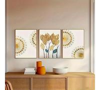 Impresiones modernas sobre lienzo, pintura al óleo, arte decorativo vintage, estilo moderno, abstracto, sol dorado y hojas, decoración del hogar (35 x 50 cm, 3 piezas)