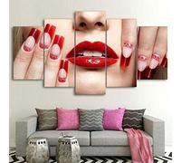 Impresiones Sobre Lienzo 5 Cuadros En Lienzo Modernos Dormitorios Murales Pared Lona Xxl Grande Hogar Cuadros Decora Salón Piezas Chica Labios Rojos Salón De Uñas Sin Marco 100 X 50 Cm