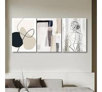 Impresiones sobre lienzo, pintura abstracta, collage neutro en negro y beige con dibujo lineal para pared, decoración de habitación, oficina y hogar (30 x 40 cm, 3 unidades)