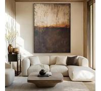 Impresiones sobre lienzo, pintura abstracta marrón, minimalista, estilo Wabi-Sabi, arte de pared negro, decoración neutra para el hogar (70 x 100 cm/sin marco)