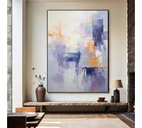 Impresiones sobre lienzo, pintura al óleo, azul, naranja, lila, abstracto, decoración de pared, sala de estar, oficina, arte, decoración interior del hogar (40 x 60 cm/sin marco)
