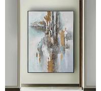 Impresiones sobre lienzo, pintura al óleo, gris y dorado, abstracto, arte decorativo de pared, moderno, para sala de estar, dormitorio, oficina, decoración del hogar (70 x 110 cm/sin marco)