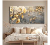 Impresiones sobre lienzo, pintura, arte de pared, rama de ginkgo, imagen moderna, sala de estar, dormitorio, oficina, decoración del hogar, impresión (50 x 90 cm)