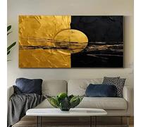 Impresiones sobre lienzo, pintura clásica abstracta dorada y negra, decoración moderna para el hogar, sala de estar, dormitorio (50 x 100 cm)