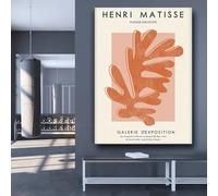Impresiones sobre lienzo, pintura de Henri Matisse, póster coral, arte de los recortes, hoja quemada, estilo nórdico para decoración del hogar de la oficina (70 x 110 cm/sin marco)