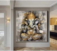 Impresiones sobre lienzo, pintura de la estatua hindú de Ganesha, pintura sobre lienzo, arte abstracto para sala de estar, dormitorio, decoración del hogar (60 x 60 cm)