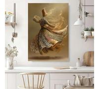 Impresiones sobre lienzo, pintura de una sola pieza, imagen giratoria de un monje con túnicas caligráficas, pared con luz dorada, espiritualidad islámica (70 x 110 cm/sin marco)