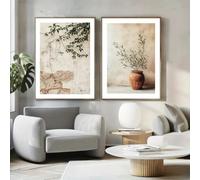 Impresiones sobre lienzo, pintura minimalista de olivo envejecido, arte rústico mediterráneo, estampado de plantas bohemias, decoración de macetas de barro (70 x 100 cm, 2 unidades)
