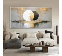 Impresiones sobre lienzo, pintura moderna abstracta de luna al óleo, círculo dorado y negro, arte de pared contemporáneo de lujo, decoración del hogar (60 x 120 cm)