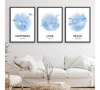 Impresiones sobre lienzo, pintura sobre la estructura molecular de la dopamina, póster, arte de pared escolar, impresión de química, decoración del aula (30 x 40 cm, 3 piezas)
