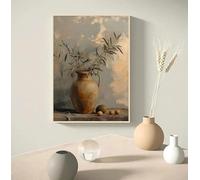 Impresiones vintage minimalistas, arte de pared italiano, olivo en jarrón, lienzo, póster, naturaleza muerta, botánica, decoración del hogar (70 x 100 cm)