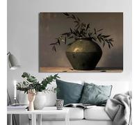 Impresiones vintage minimalistas, arte de pared italiano, olivo en jarrón, lienzo, póster, naturaleza muerta, botánica, decoración antigua para el hogar (30 x 50 cm/sin marco)