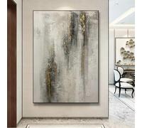 Impresiones WabiSabi sobre lienzo, arte abstracto, decoración de pared minimalista en gris neutro con detalles dorados para un hogar moderno (70 x 100 cm)