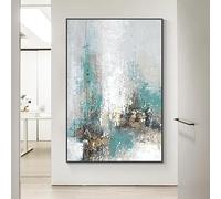 Impresiones y carteles sobre lienzo, pintura abstracta verde y azul, imagen artística de pared de jardín HD para decoración del hogar y la sala de estar (50 x 75 cm)