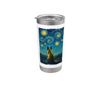 Impresionista Azul Amarillo Midnight Sky Swirl Siamese Cat Vaso térmico de acero inoxidable de doble pared