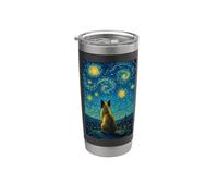 Impresionista Azul Amarillo Midnight Sky Swirl Siamese Cat Vaso térmico de acero inoxidable de doble pared