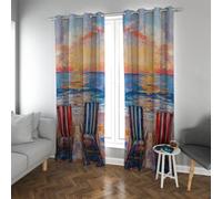 Impresionistas Playas Atardecer Cortinas Opacas Estampas Retro abstractas a Rayas Cortinas térmicas aisladas para privacidad en Dormitorio 2 Paneles (W100xL190cm Cada uno)