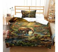 Impreso En 3D Animales de la Selva Juego De Cama De Microfibra Suave Funda De Edredón Fundas De Almohada 2 Piezas Cremallera Oculta Single（135x200cm）