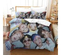 Impreso En 3D BTS Juego De Ropa De Cama con Cierre De Cremallera Funda De Almohada Funda De Edredón Microfibra Single（140x200cm）