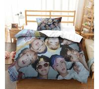Impreso En 3D BTS Juego De Ropa De Cama con Cierre De Cremallera Funda De Almohada Funda De Edredón Microfibra Single（135x200cm）