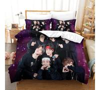 Impreso En 3D BTS Juego De Ropa De Cama con Cierre De Cremallera Funda De Almohada Juego De Funda De Edredón Microfibra Single（140x200cm）