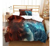 Impreso En 3D Godzilla Vs King Kong Juego De Ropa De Cama con Cierre De Cremallera Funda De Almohada Funda De Edredón Microfibra Single（135x200cm）