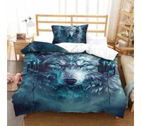 Impreso En 3D Lobo Juego De Cama De Microfibra Suave Fundas Nórdicas Fundas De Almohada 2 Piezas Cierre De Cremallera Single(135x200cm)
