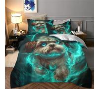 Impreso En 3D Shih Tzu Juego De Ropa De Cama con Cierre De Cremallera Funda De Almohada Funda De Edredón Microfibra Double（200x200cm）