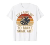 Impreso Retro de Puesta de Sol con Texto «Es un Buen día para Hacer Algo de Arte» Camiseta gráfica económica, Hombre, Blanco, L