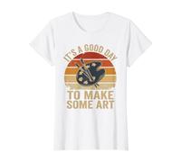 Impreso Retro de Puesta de Sol con Texto «Es un Buen día para Hacer Algo de Arte» Camiseta gráfica económica, Mujer, Blanco, M