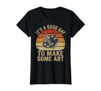 Impreso Retro de Puesta de Sol con Texto «Es un Buen día para Hacer Algo de Arte» Camiseta gráfica económica, Mujer, Negro, M
