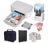 Impresora de fotos instantáneas HP Sprocket Studio Plus 4x602, paquete: álbum, marcadores, papel y stickers, blanco