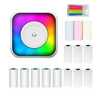 Impresora térmica multifunción con luz RGB, soporte de impresión instantánea sin tinta, conexión BT para smartphone con 9 rollos de papel térmico de 57 mm + 5 papeles autoadhesivos, blanco8