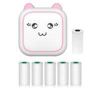 Impresora térmica multifunción para hacer calcomanías instantáneas sin tinta, soporte de impresión BT para smartphone con 1 rollo de papel de 57 mm + 5 rollos de papel autoadhesivos, compatible con