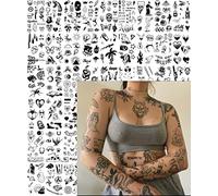 Impressed - 48 hojas de tatuajes temporales de retazos vintage, unisex, pequeños, semipermanentes, minimalistas, negros, para mujeres y hombres, tatuajes micro pequeños para adultos, para manos