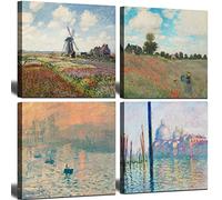 Impression Paintings by Claude Monet Art Reproducción Gi Cuadros Lienzo de pared para comedor, dormitorio, cocina, baño, decoración de pared 4 piezas 30,5 x 30,5 cm