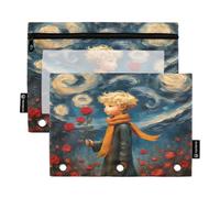 Impressionist Boy Rose - Juego de 2 estuches para carpetas de 3 anillas, cremallera suave con ventana de PVC transparente para suministros escolares