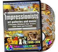 Impressionists Art Galleries and Music of the Time, 2DVDs+3CDs set, Art by Van Gogh, Cezanne, Renoir, Gauguin, Seurat, Degas and Music by Respighi, Offenbach, Ponchielli, Saint-Saëns, Strauss