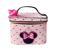Impressions Vanity - Organizador de maquillaje de Minnie Mouse con diseño de piel sintética duradera, lazo de lunares y separadores ajustables, perfecto para bolsas de cosméticos de viaje para mujeres
