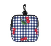 Imprimir Cerezas en Cuadros Azules,Bolsa de Almacenamiento Cuadrada con Cremallera, Monedero de Neopreno, Carteras pequeñas, Monedero pequeño, Monedero