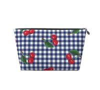 Imprimir Cerezas en Cuadros Azules, Bolsa de artículos de tocador Bolsa de Maquillaje Bolsa de cosméticos Bolsa de artículos de tocador de Viaje portátil