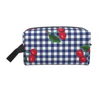 Imprimir Cerezas en Cuadros Azules, Bolsa de Maquillaje Bolsa de cosméticos Bolsa de artículos de tocador de Viaje portátil Organizador de Bolsa de Maquillaje