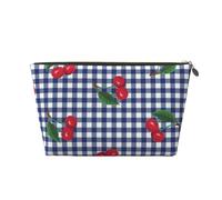 Imprimir Cerezas en Cuadros Azules, Bolsa de Maquillaje Bolsa de cosméticos Bolsa de artículos de tocador de Viaje portátil Bolsa de artículos de tocador