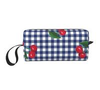 Imprimir Cerezas en Cuadros Azules, Bolsa de Maquillaje Bolsa de cosméticos Bolsa de artículos de tocador de Viaje portátil Bolsa de Maquillaje