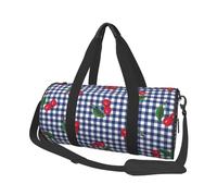 Imprimir Cerezas en Cuadros Azules, Bolsa de Viaje de Gran Capacidad, Bolso Redondo, Bolsa de Viaje Deportiva, Bolsa de Mano, Bolsa de Fitness