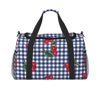 Imprimir Cerezas en Cuadros Azules,Bolsas Deportivas, Bolsos de Viaje Deportivos Cruzados de Mano, Bolsas de Viaje de Gran Capacidad para Mujeres y Hombres.