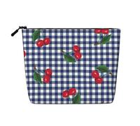 Imprimir Cerezas en Cuadros Azules,Neceser de Maquillaje de imitación Lino, Neceser de Viaje portátil