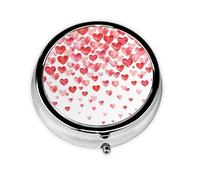 Imprimir Corazones Rojos Cayendo, Pastillero, Pastillero redondo Pequeño contenedor de pastillas Organizador de pastillas de viaje